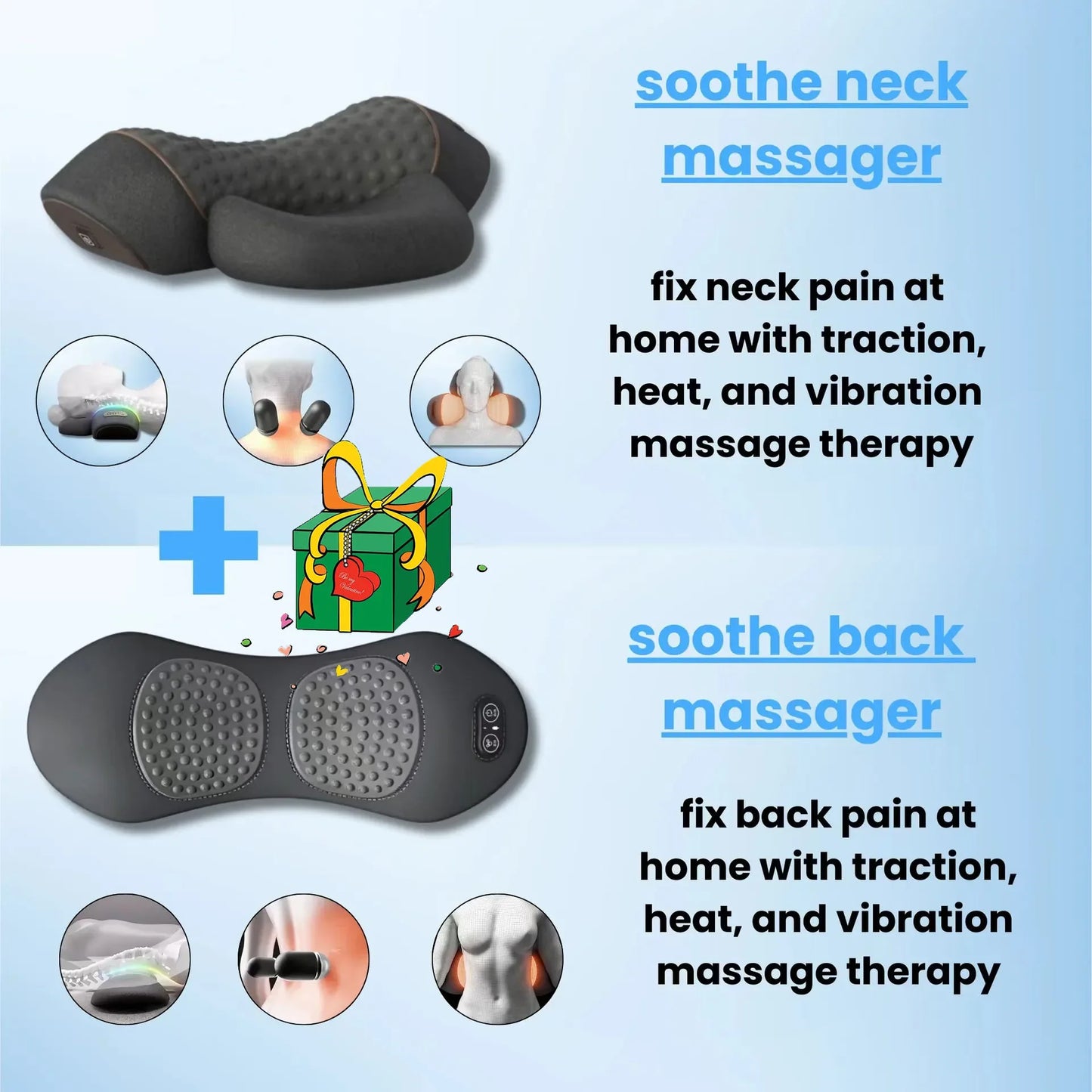 3-1 Neck Massager Pillow w/Hot Compress Vibration and Spine Support