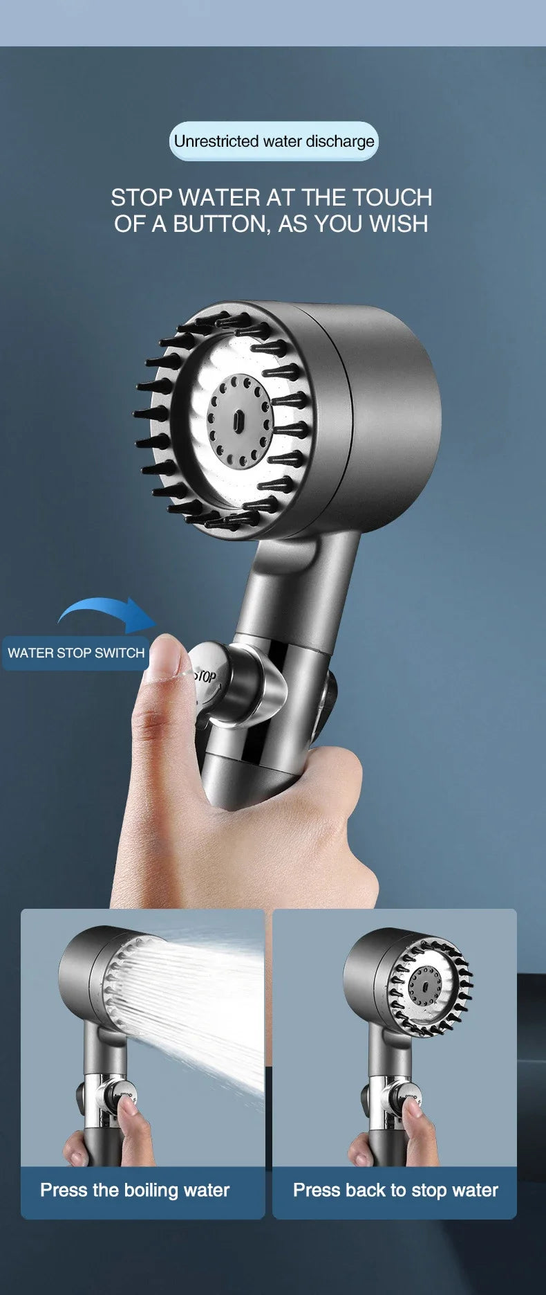 3-MODE HIGH PRESSURE MASSAGING SHOWER HEAD w/FILTER - ARY'S FEELINGS