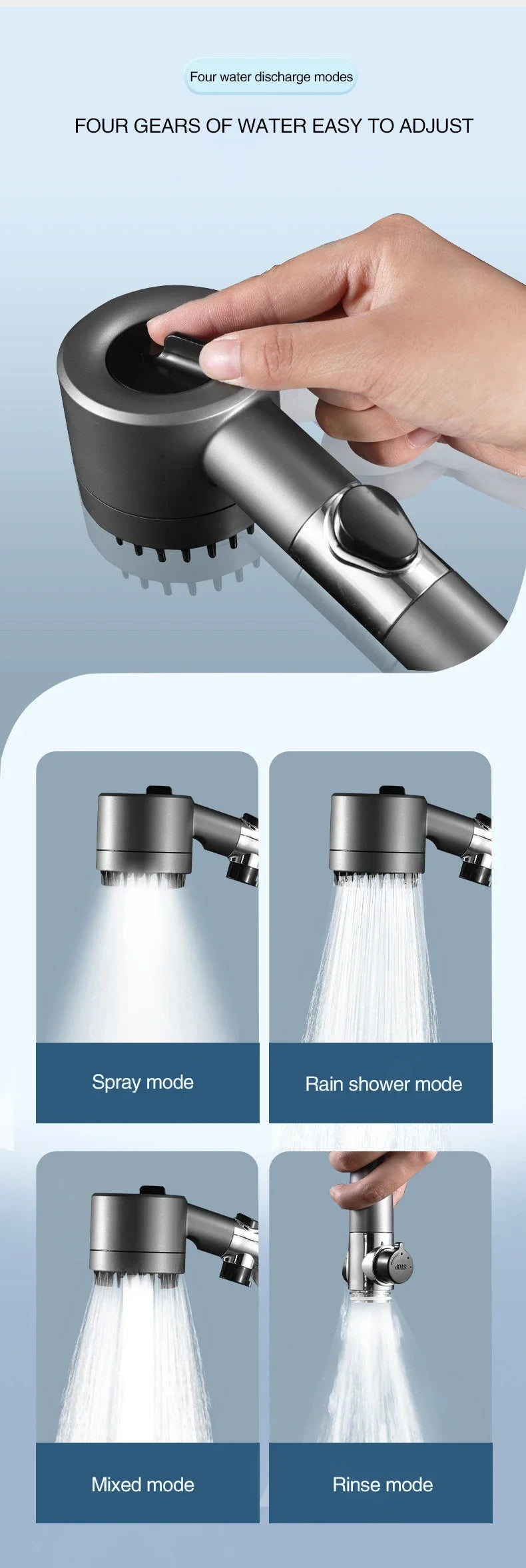 3-MODE HIGH PRESSURE MASSAGING SHOWER HEAD w/FILTER - ARY'S FEELINGS